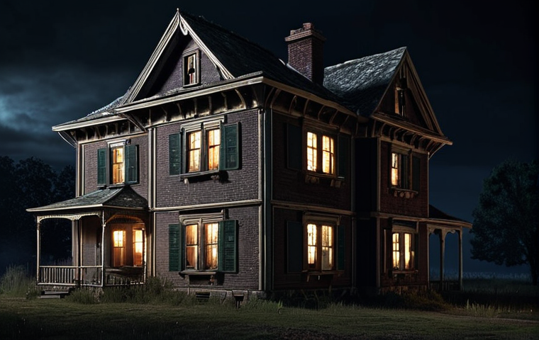 **Image of an old, slightly spooky-looking house at night. Soft light glows from a few windows. Emphasize a sense of mystery and untold stories.**